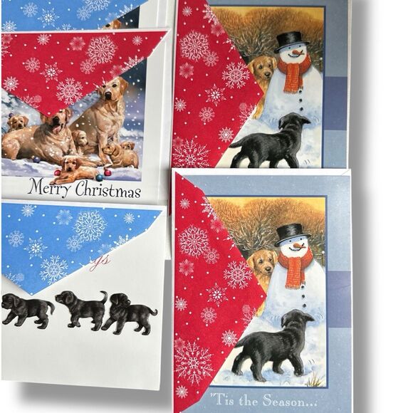 Dog Christmas Cards Lot of 9 Yellow Lab Black Lab Mixed Prints Holiday Greeting - Picture 12 of 14
